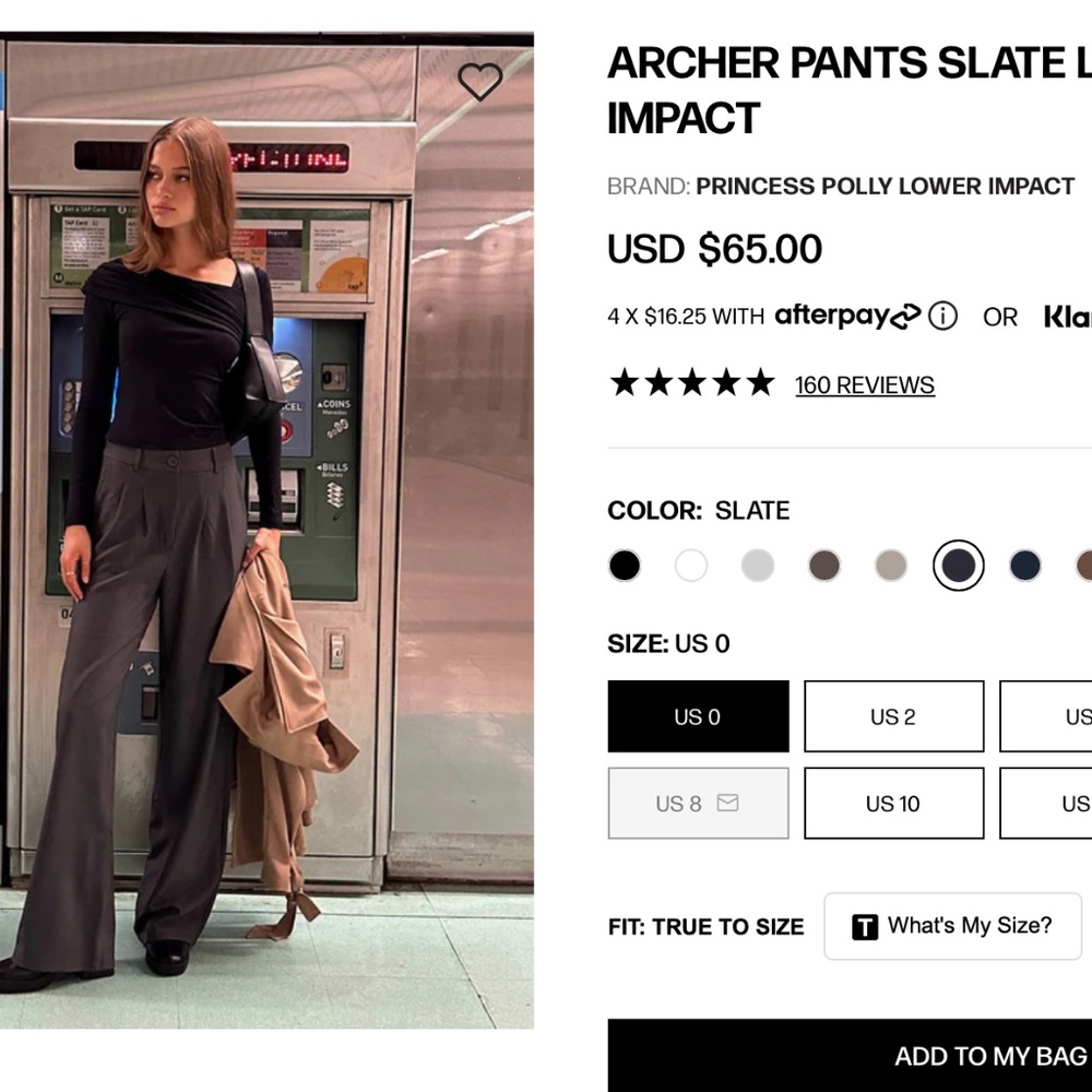 NWOT PRINCESS POLLY ARCHER PANTS COLOR SLATE SIZE 6